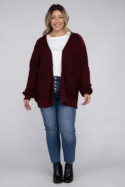 Waffle-Knit Open Cardigan Sweater - 5 colors