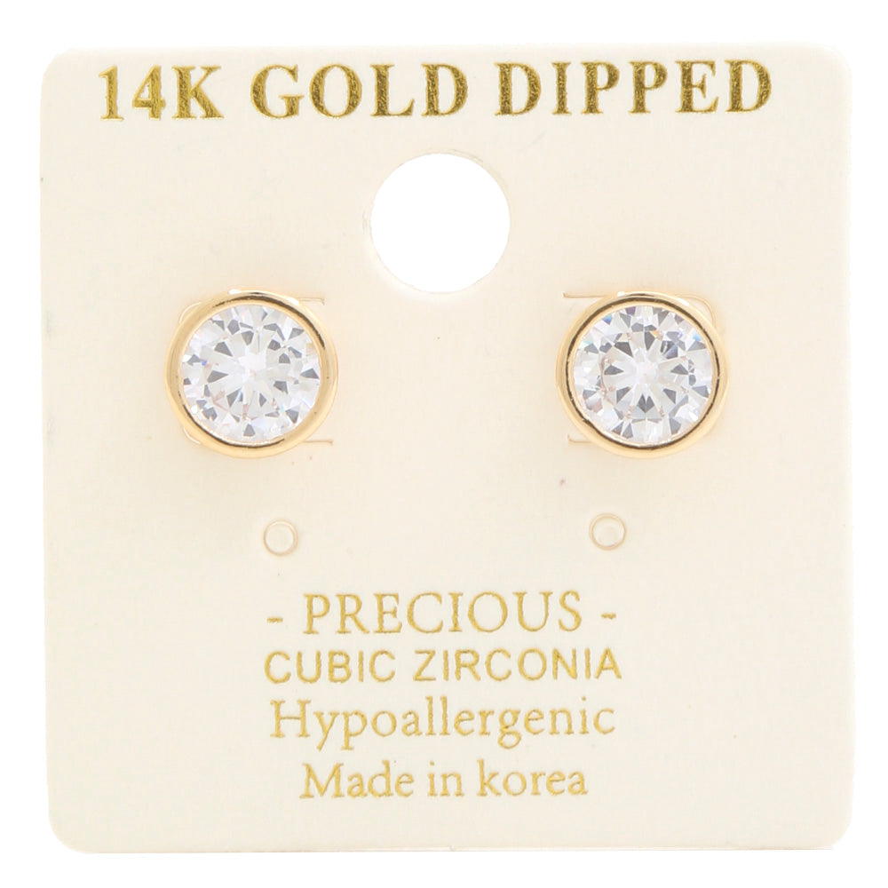 14K Gold/White Dipped Round Crystal Earring
