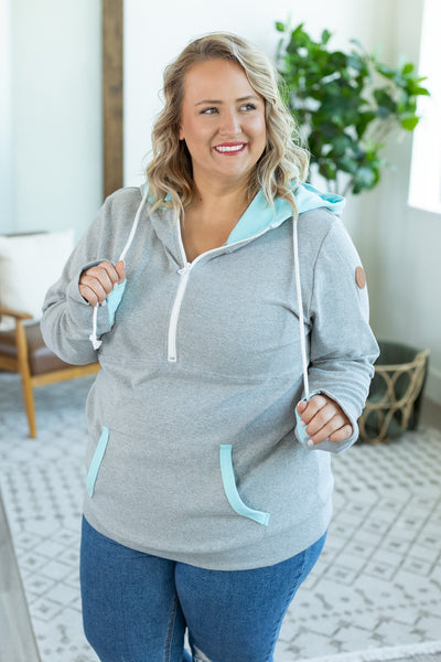 IN STOCK Avery Accent HalfZip Hoodie - Grey and Aqua FINAL SALE