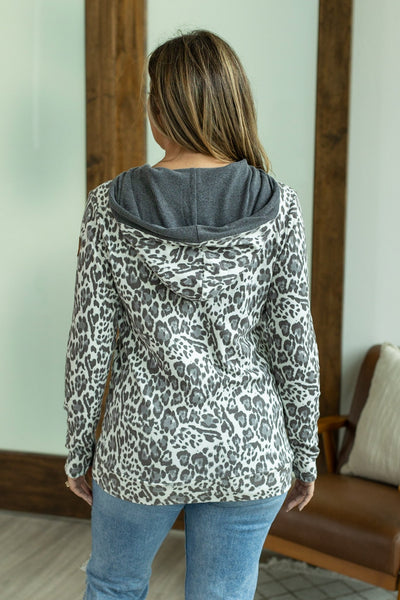 IN STOCK Avery Accent HalfZip Hoodie - Leopard and Charcoal