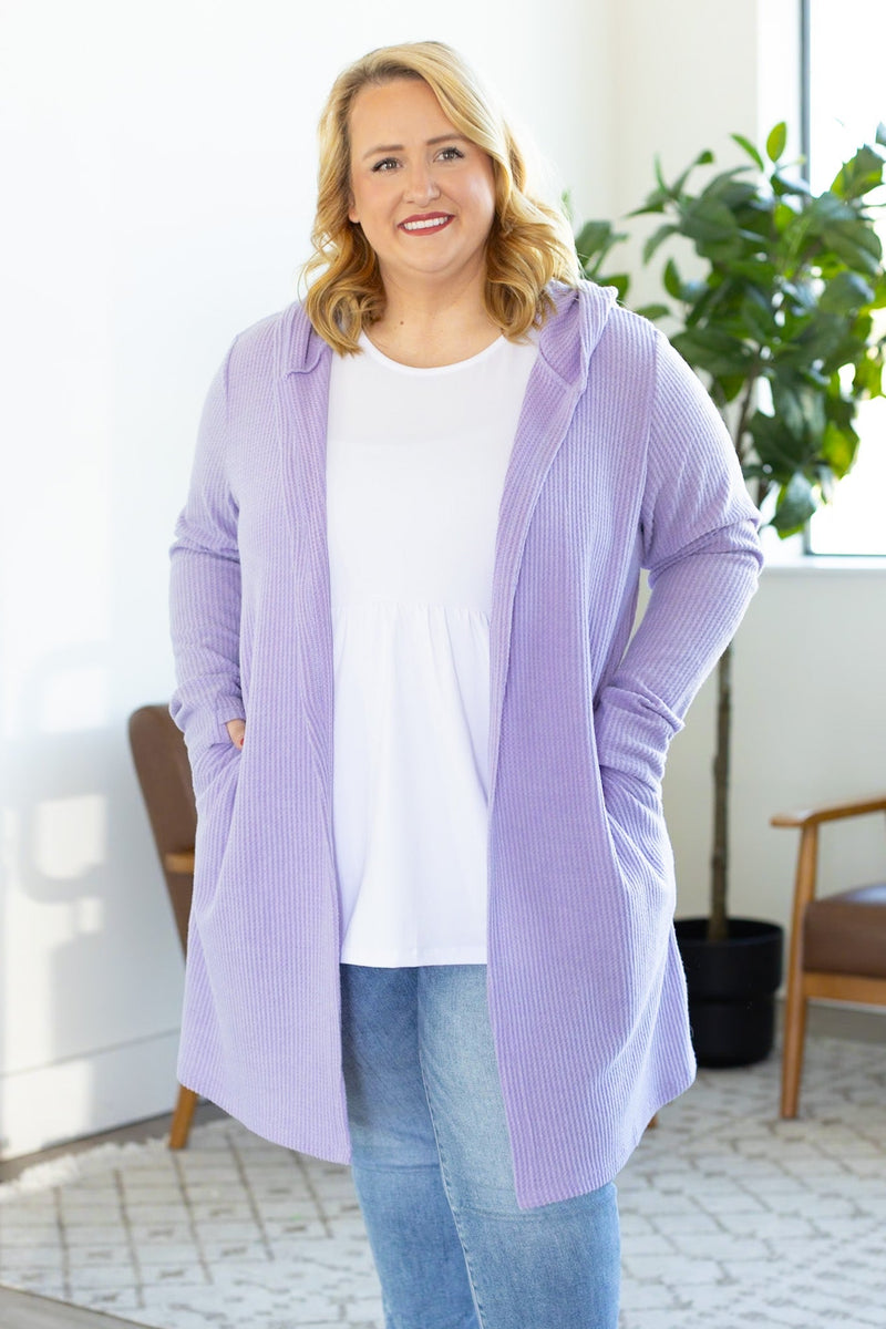 IN STOCK Claire Hooded Waffle Cardigan - Purple FINAL SALE