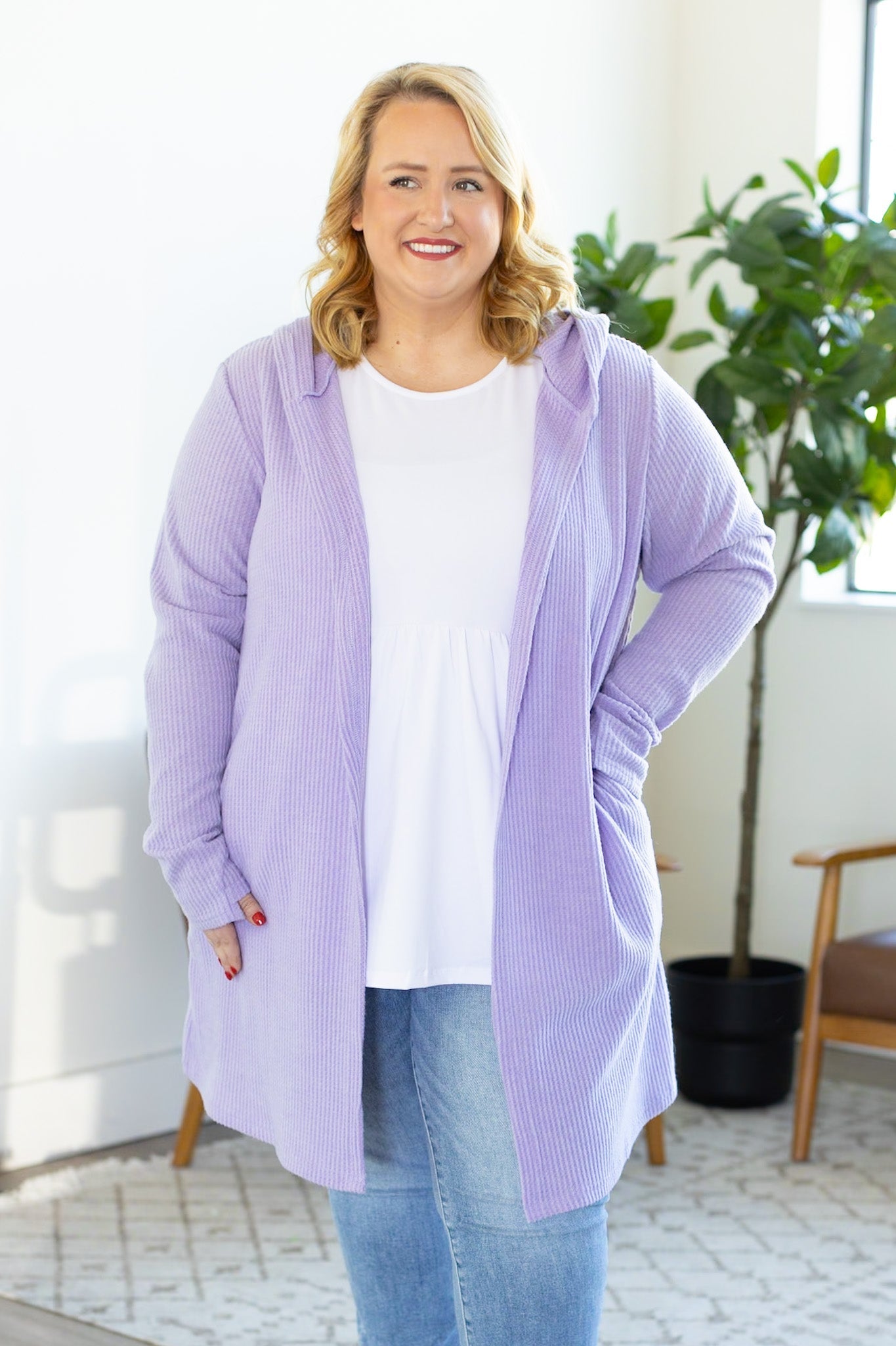 IN STOCK Claire Hooded Waffle Cardigan - Purple FINAL SALE
