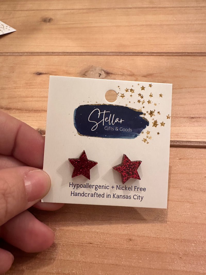 Red glitter star earrings