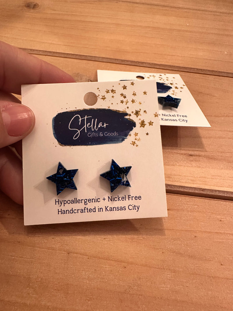 Blue beaded star earrings