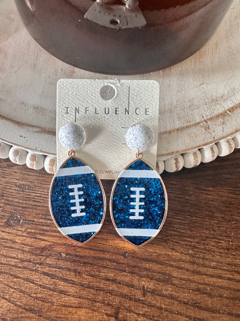 Football Blue & White Earrings