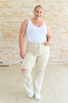 Judy Blue High Rise Distressed 90's Straight Jeans in Bone