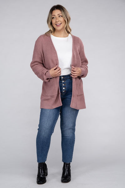 Waffle-Knit Open Cardigan Sweater - 5 colors