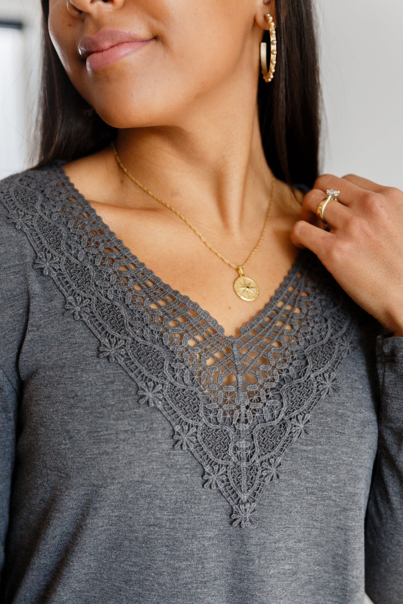 Lacey Long Sleeve V Neck In Gray FINAL SALE