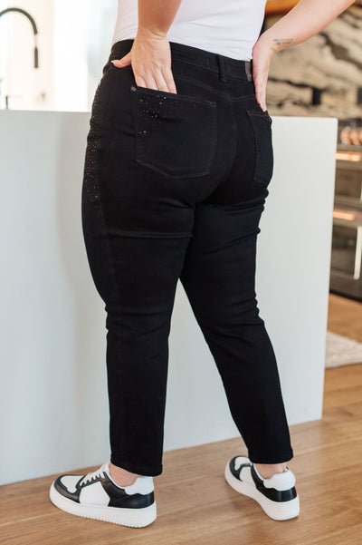Judy Blue Reese Rhinestone Slim Fit Jeans in Black