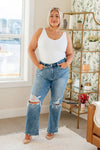 Judy Blue Rose High Rise 90's Straight Jeans in Light Wash