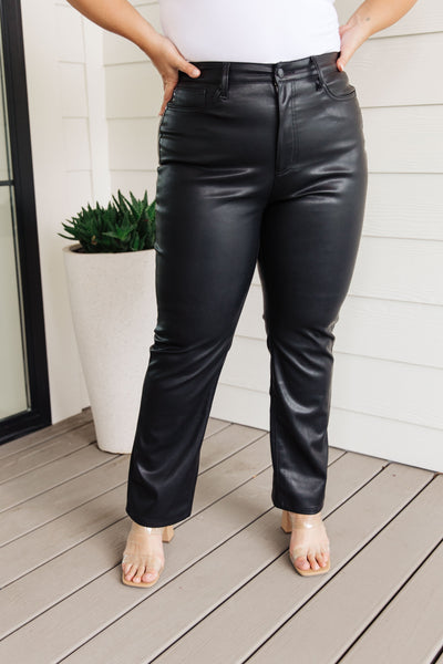 Judy Blue Tanya Control Top Faux Leather Pants in Black