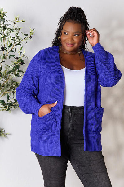 Waffle-Knit Open Front Cardigan